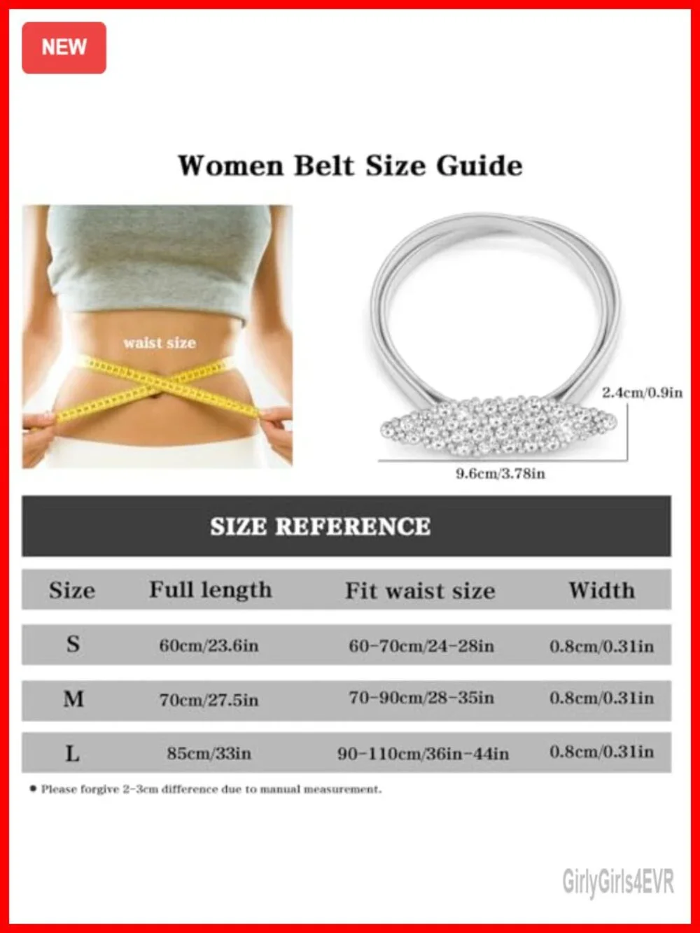 Women's Skinny Stretch Chain Metal Waist Belt with Rhinestone Buckle